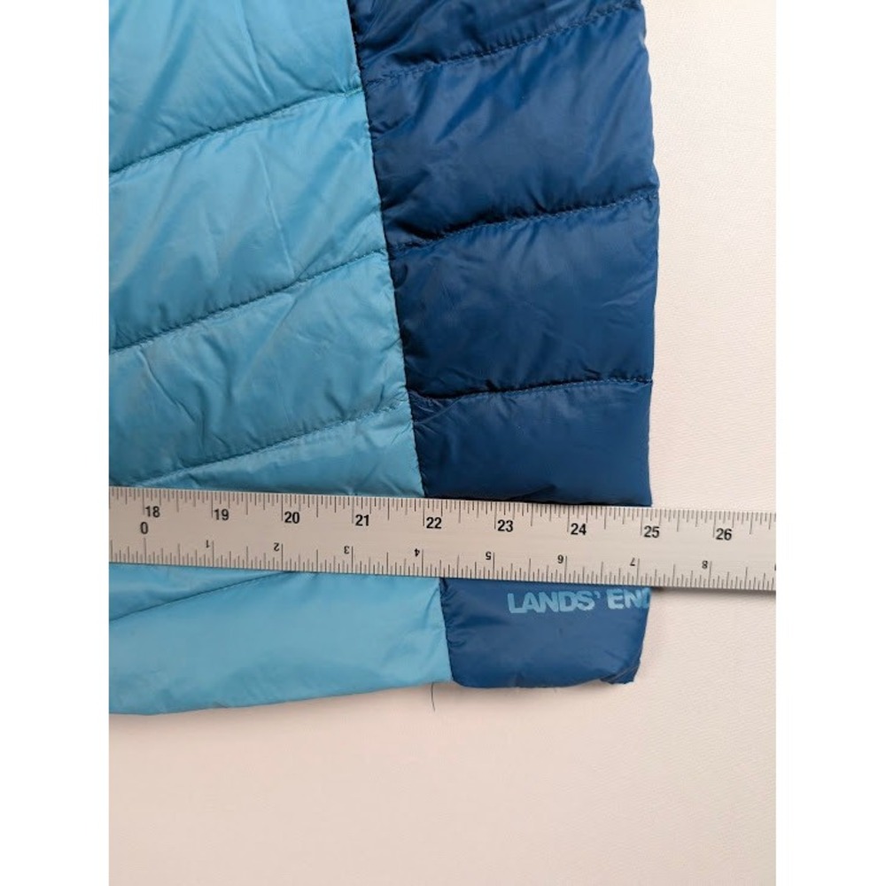 Lands End Womens Blue Colorblock Down Puffer Vest Size L 14-16 Chevron Quilted - Picture 5 of 9